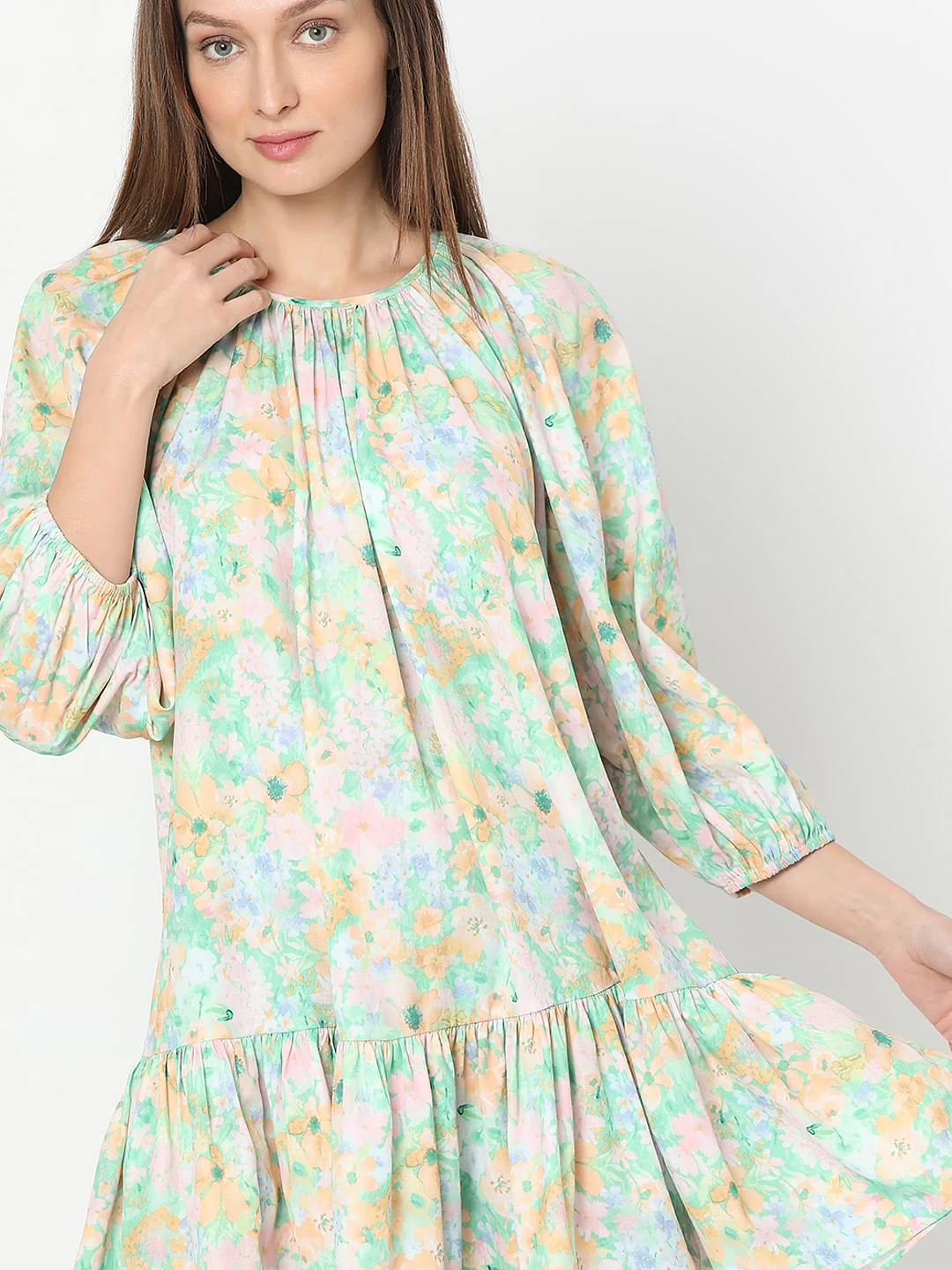 Green Printed Straight Fit Dress - Image 6