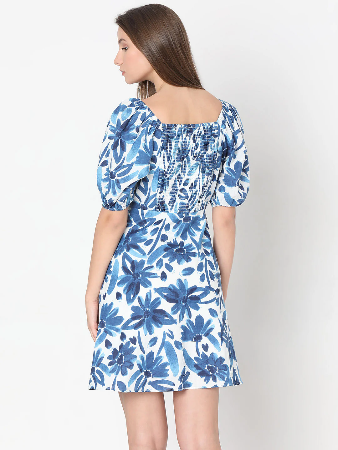 Blue Floral Print Fit & Flare Dress - Image 4