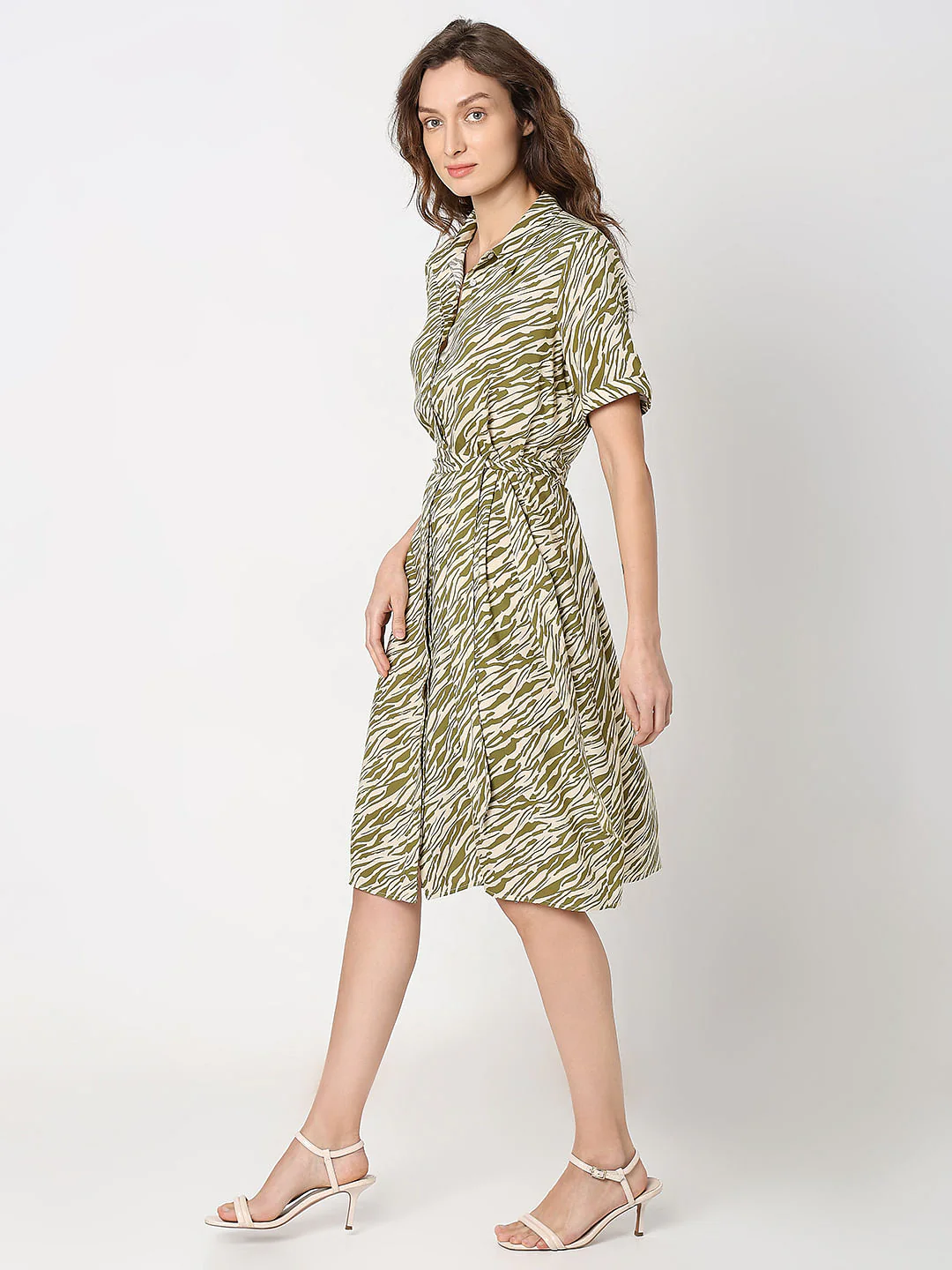 Green Printed Shirt Dress - Image 3