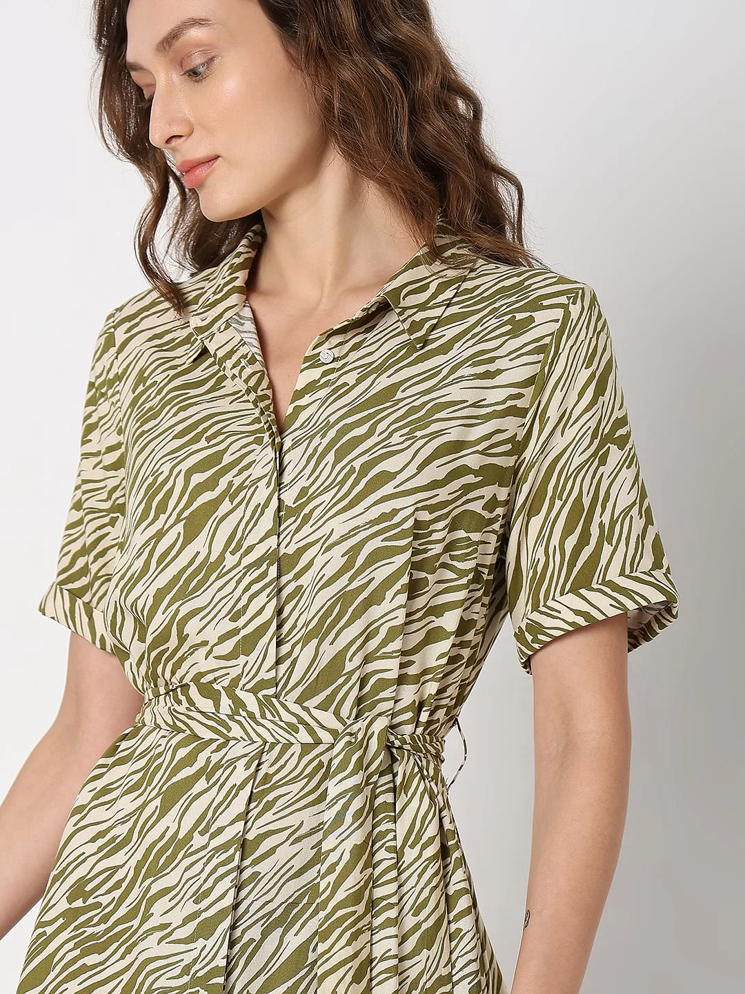 Green Printed Shirt Dress - Image 5