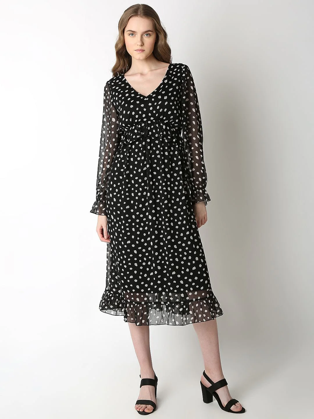 Black Polka Dot Midi Dress - Image 2