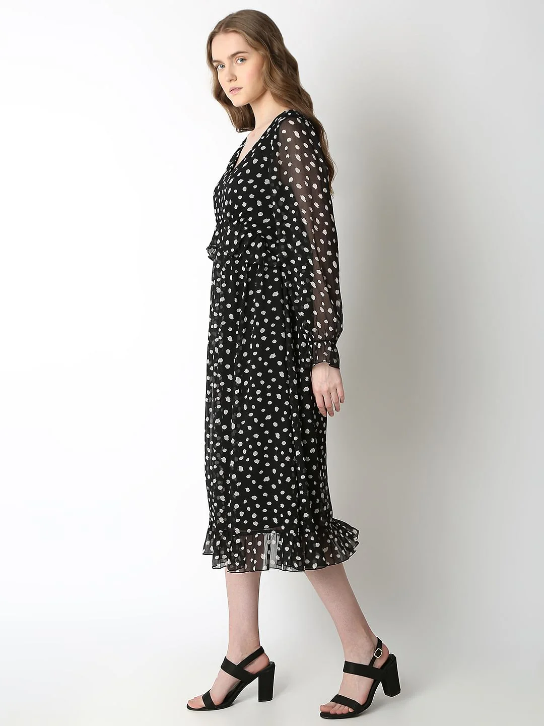 Black Polka Dot Midi Dress - Image 3