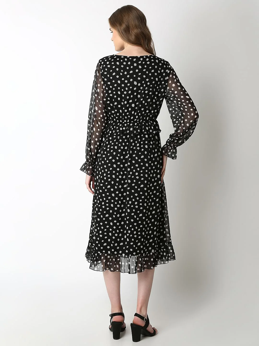 Black Polka Dot Midi Dress - Image 4