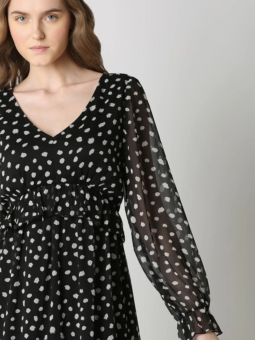 Black Polka Dot Midi Dress - Image 5