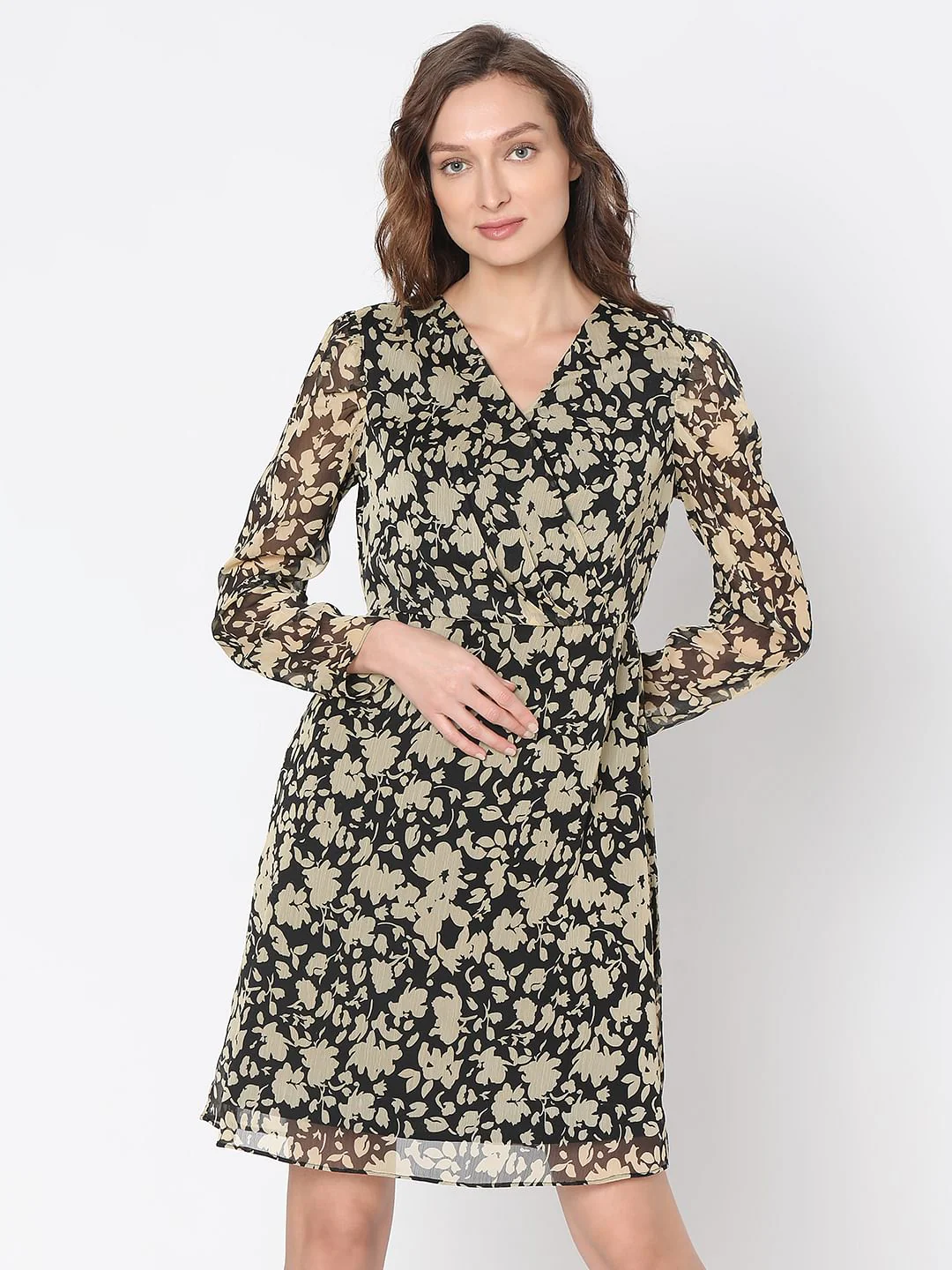 Black Floral Print Dress - Image 2