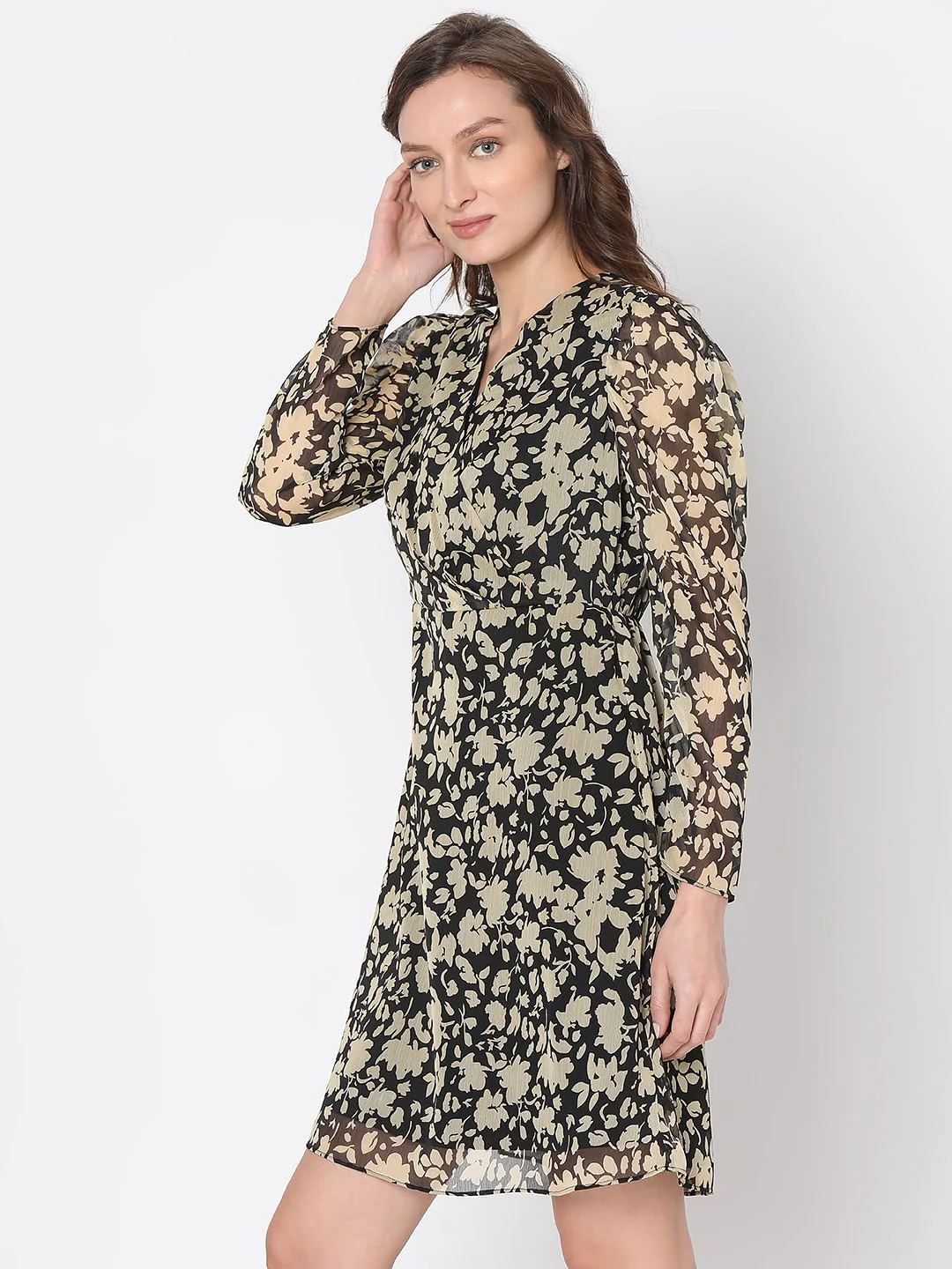 Black Floral Print Dress - Image 3