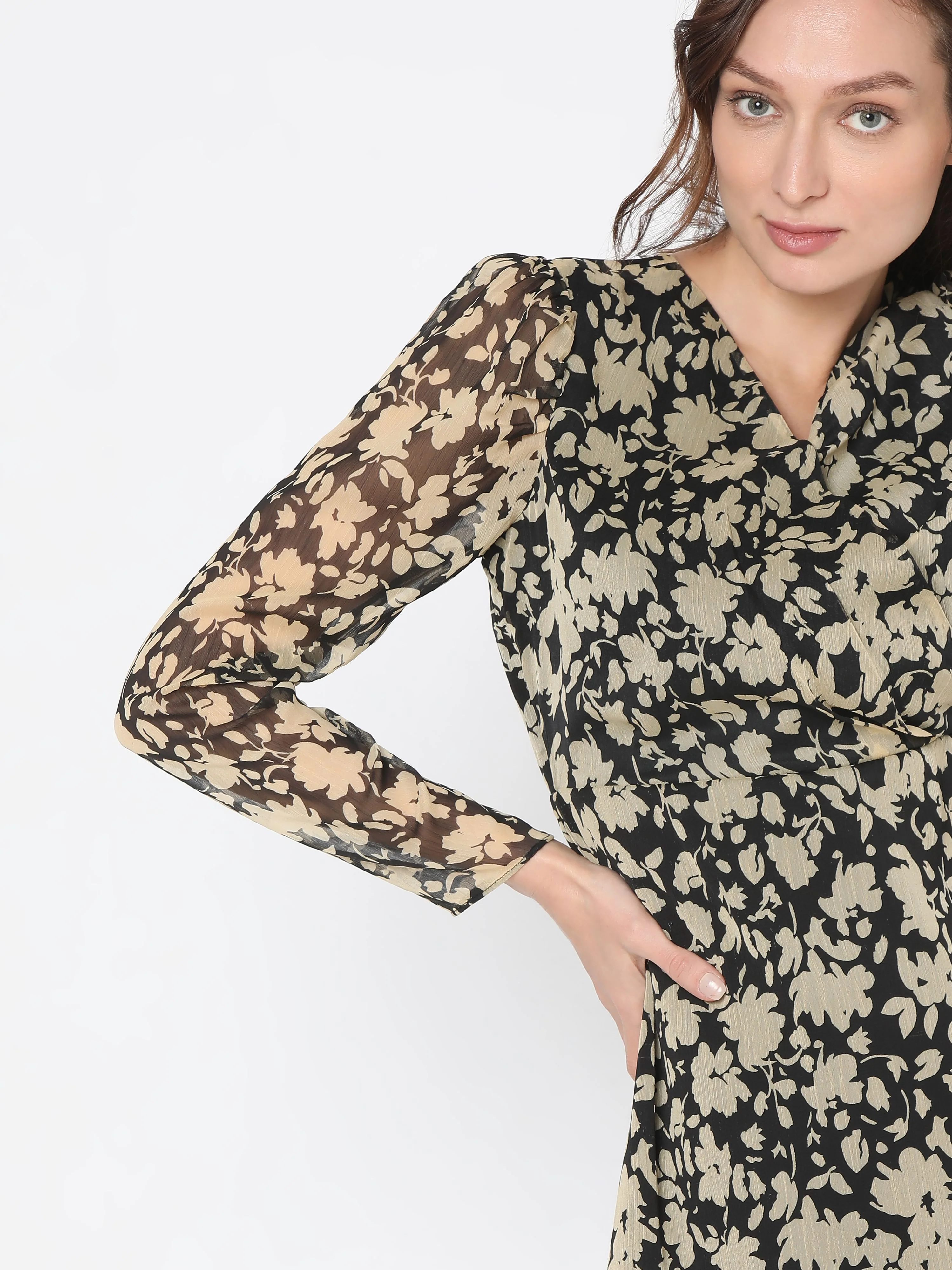 Black Floral Print Dress - Image 6