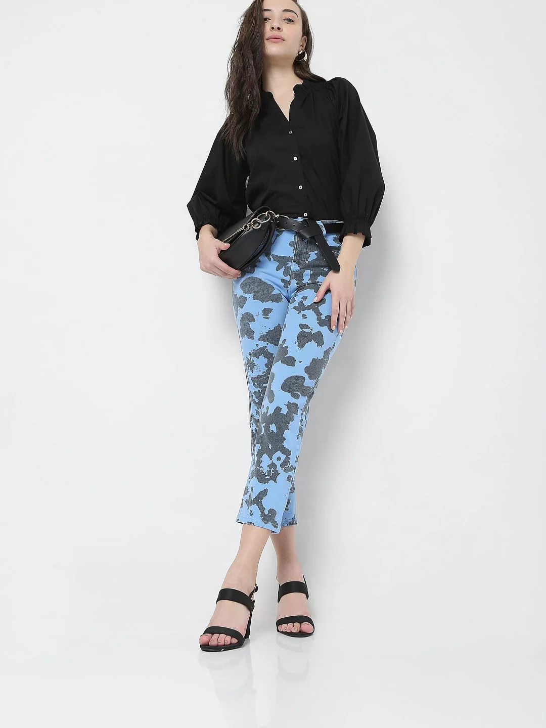 Blue Printed High Waist Wendy Skinny Jeans