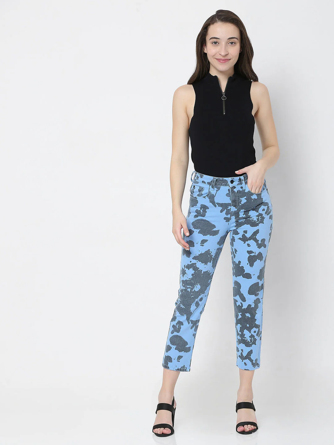 Blue Printed High Waist Wendy Skinny Jeans - Image 6