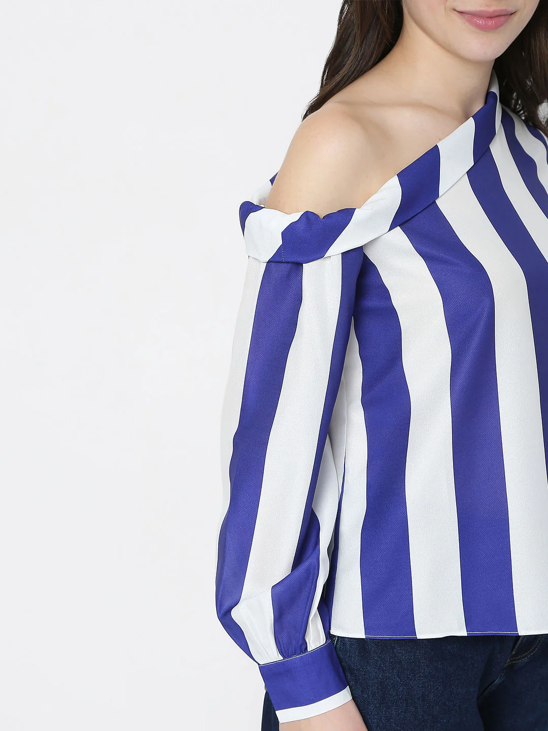 White Striped One Shoulder Top - Image 6