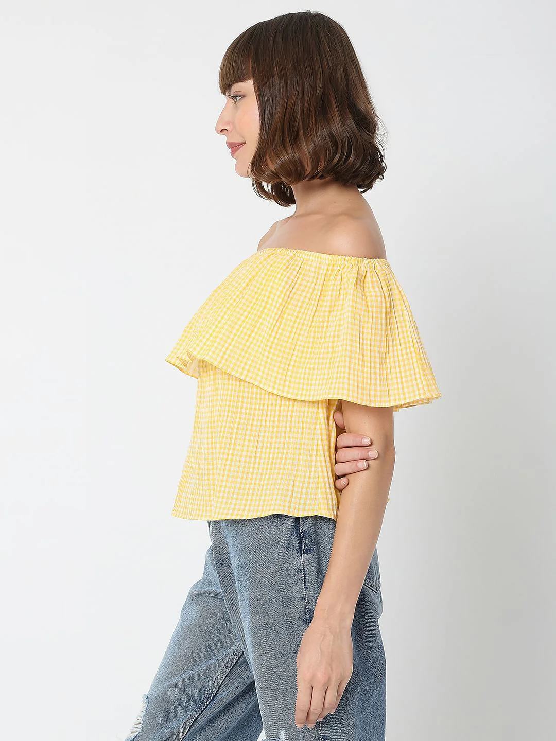 Yellow Check Off-Shoulder Top - Image 3