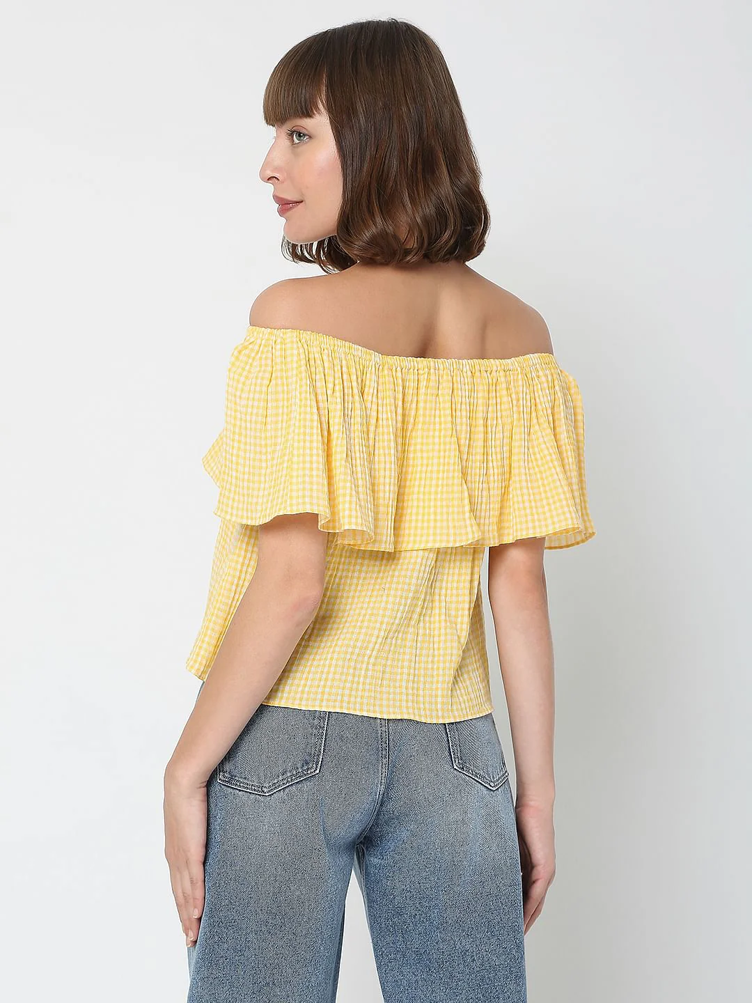 Yellow Check Off-Shoulder Top - Image 4