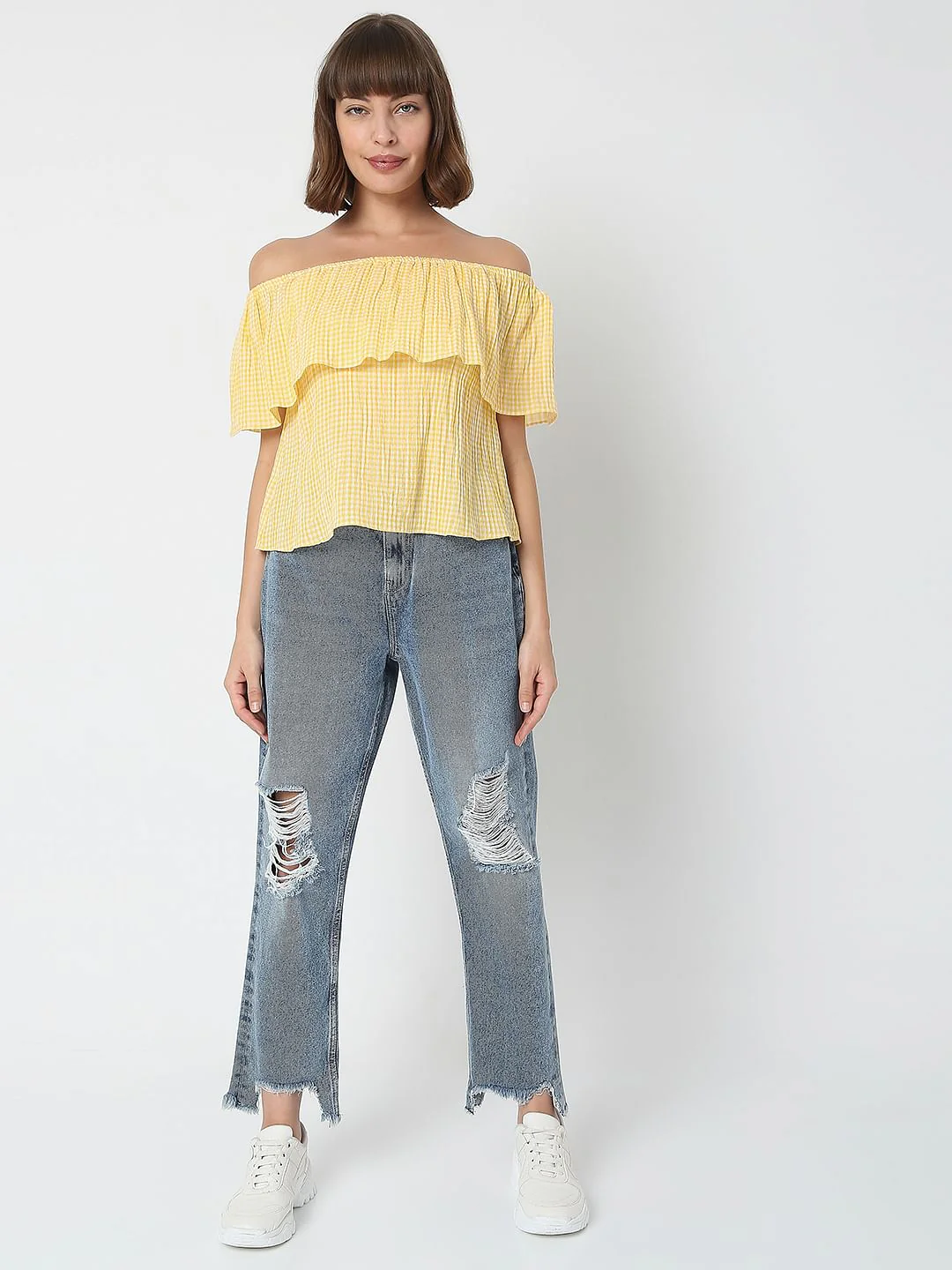 Yellow Check Off-Shoulder Top - Image 5