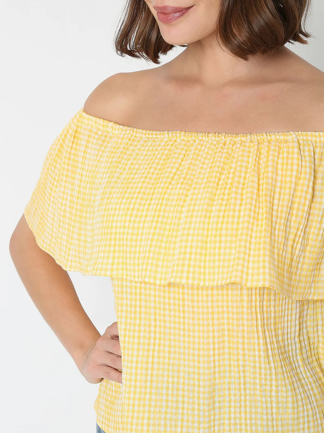 Yellow Check Off-Shoulder Top - Image 6