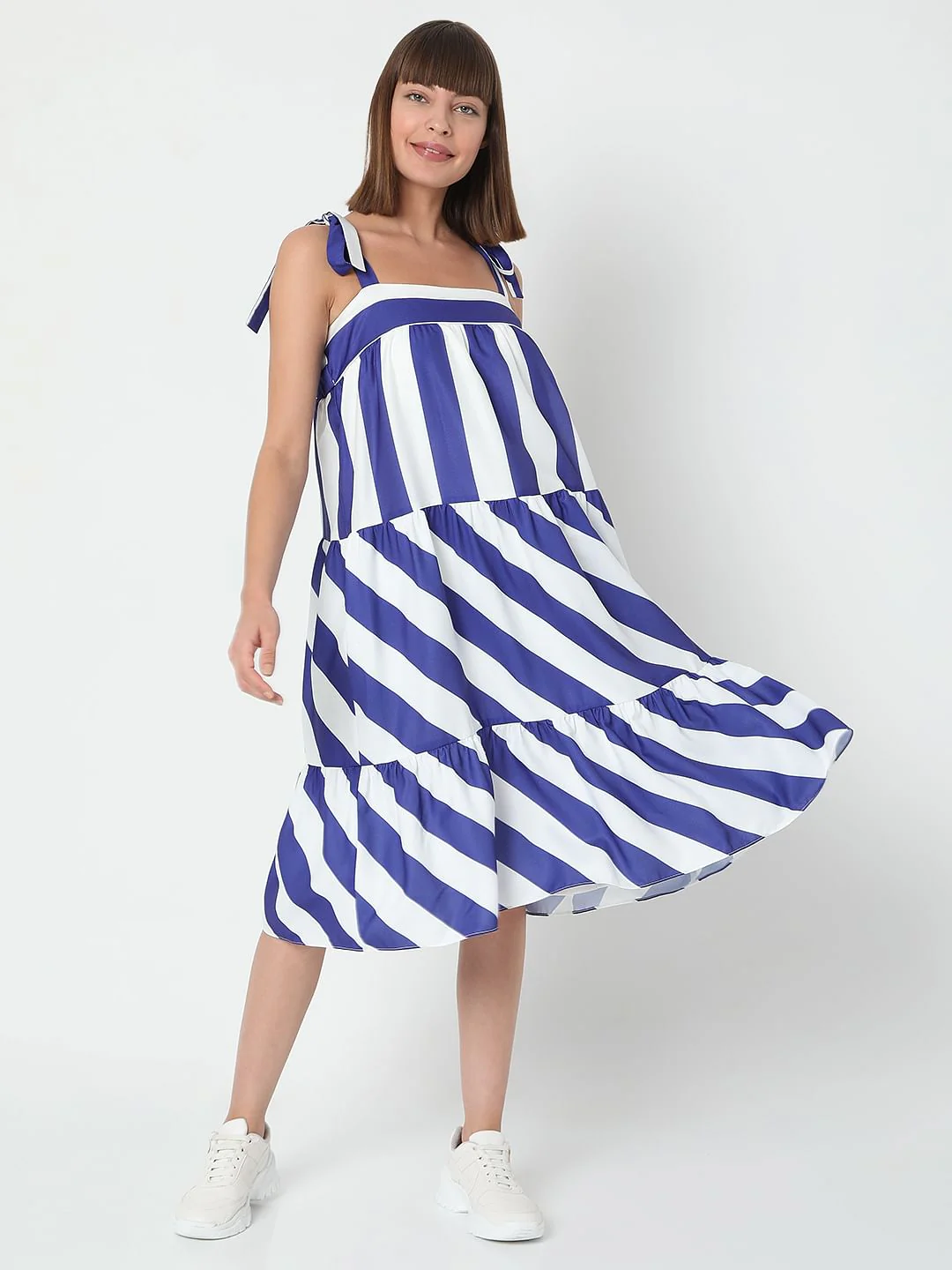 White Striped Shift Dress - Image 2
