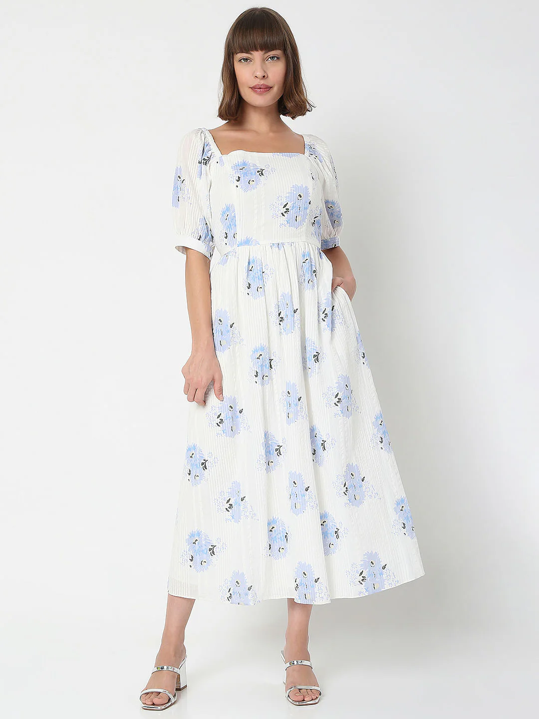 White Floral Midi Dress - Image 2