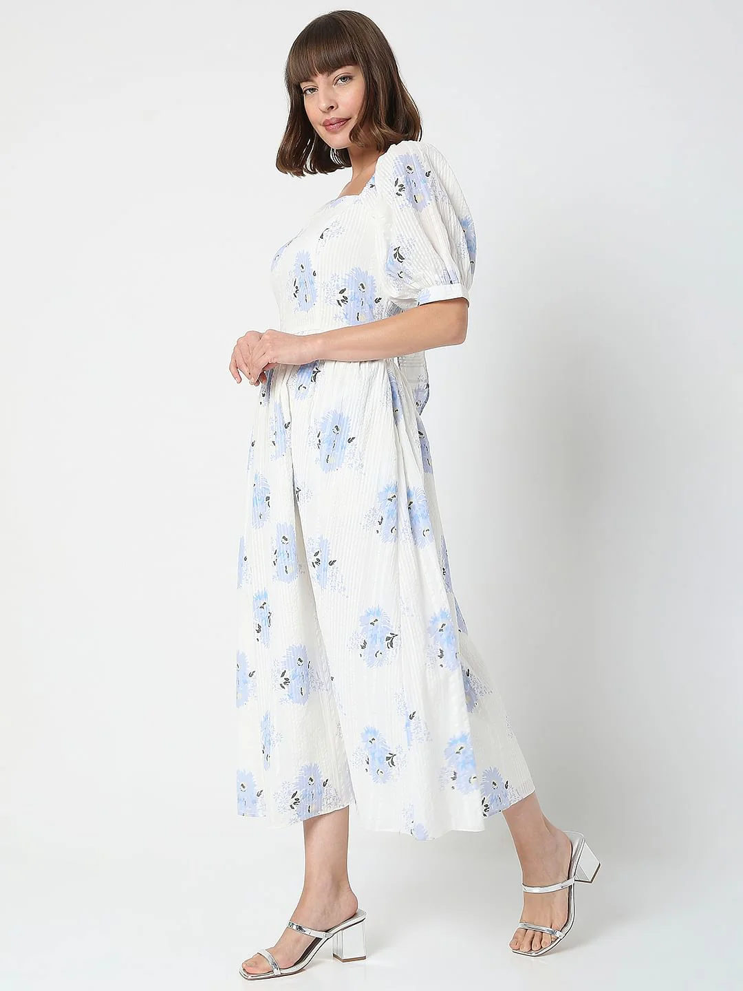 White Floral Midi Dress - Image 3