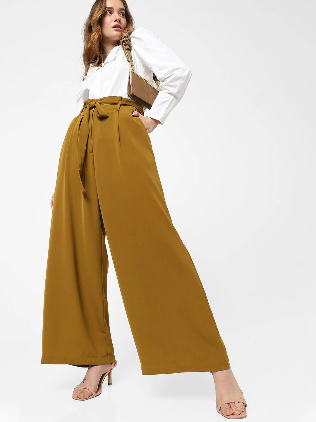 Brown High Rise Wide Leg Pants