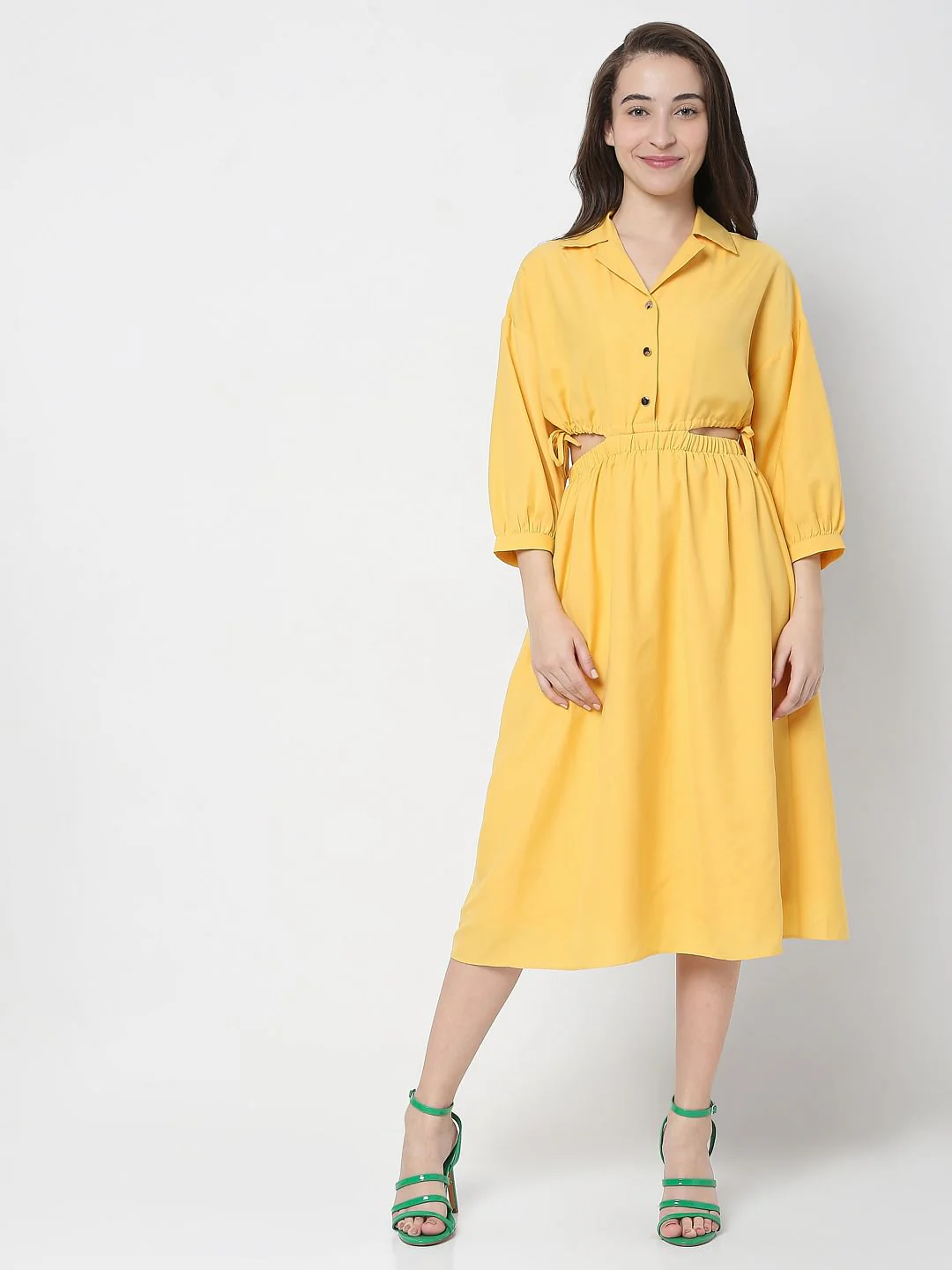 Yellow Side Cut Out Midi Dress - Image 2