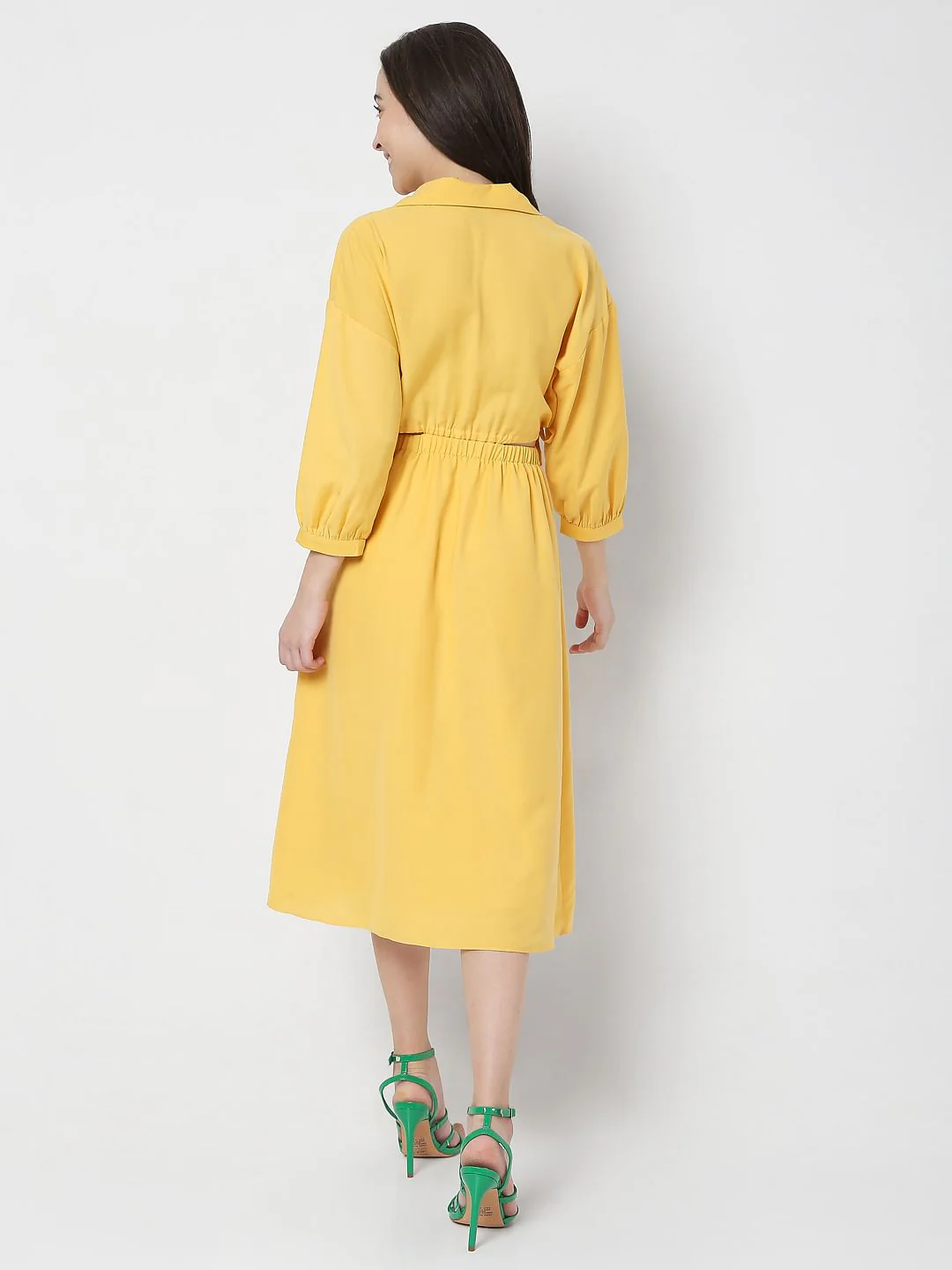 Yellow Side Cut Out Midi Dress - Image 4