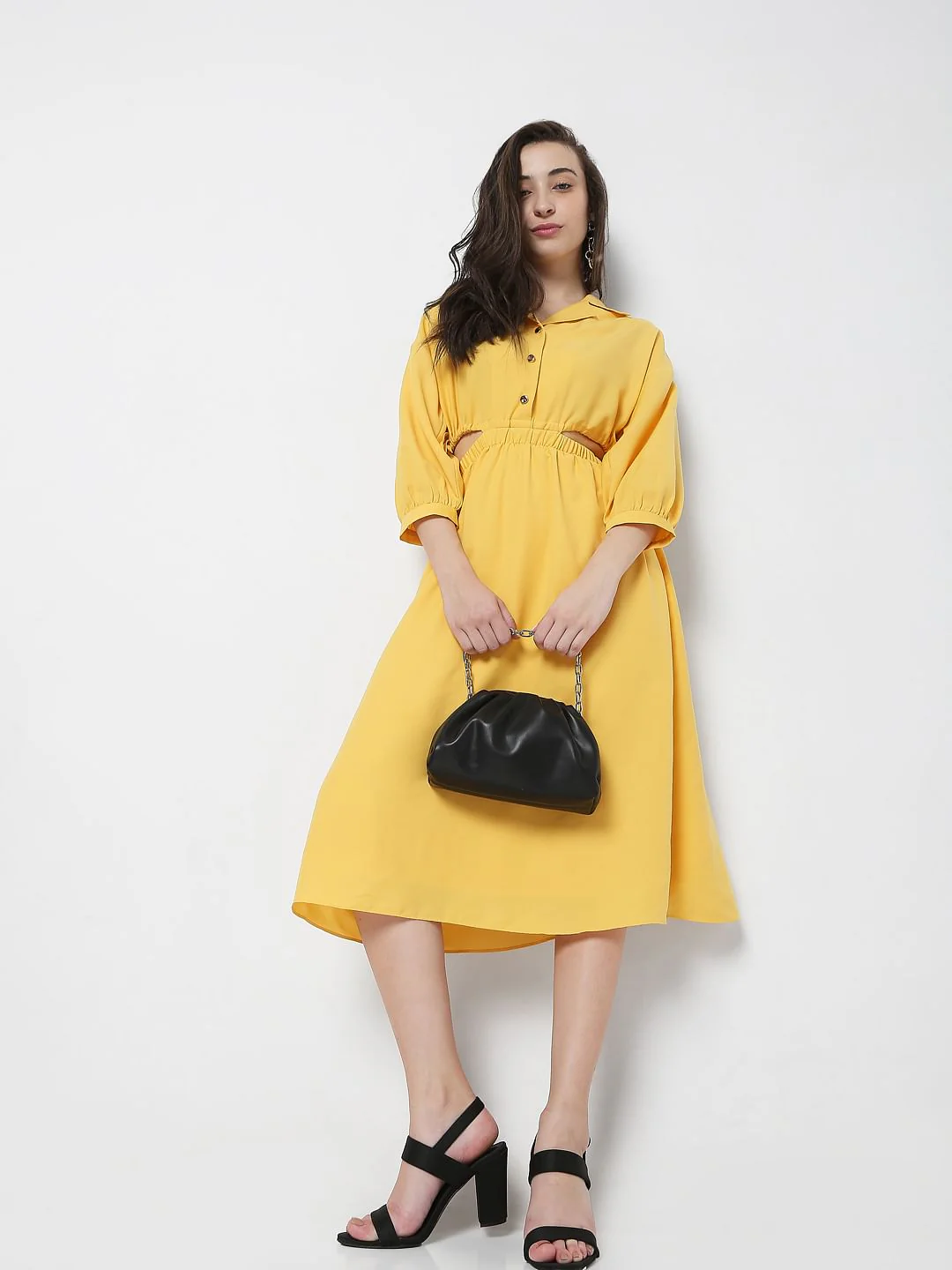 Yellow Side Cut Out Midi Dress - Image 7