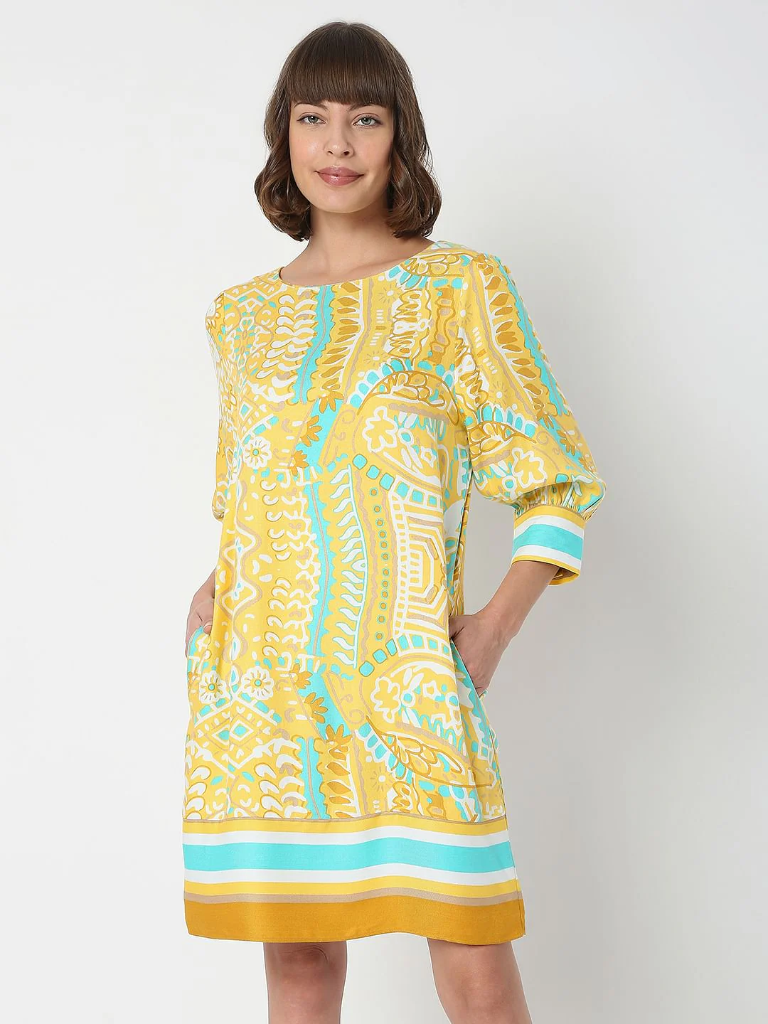 Yellow Abstract Print Shift Dress - Image 2