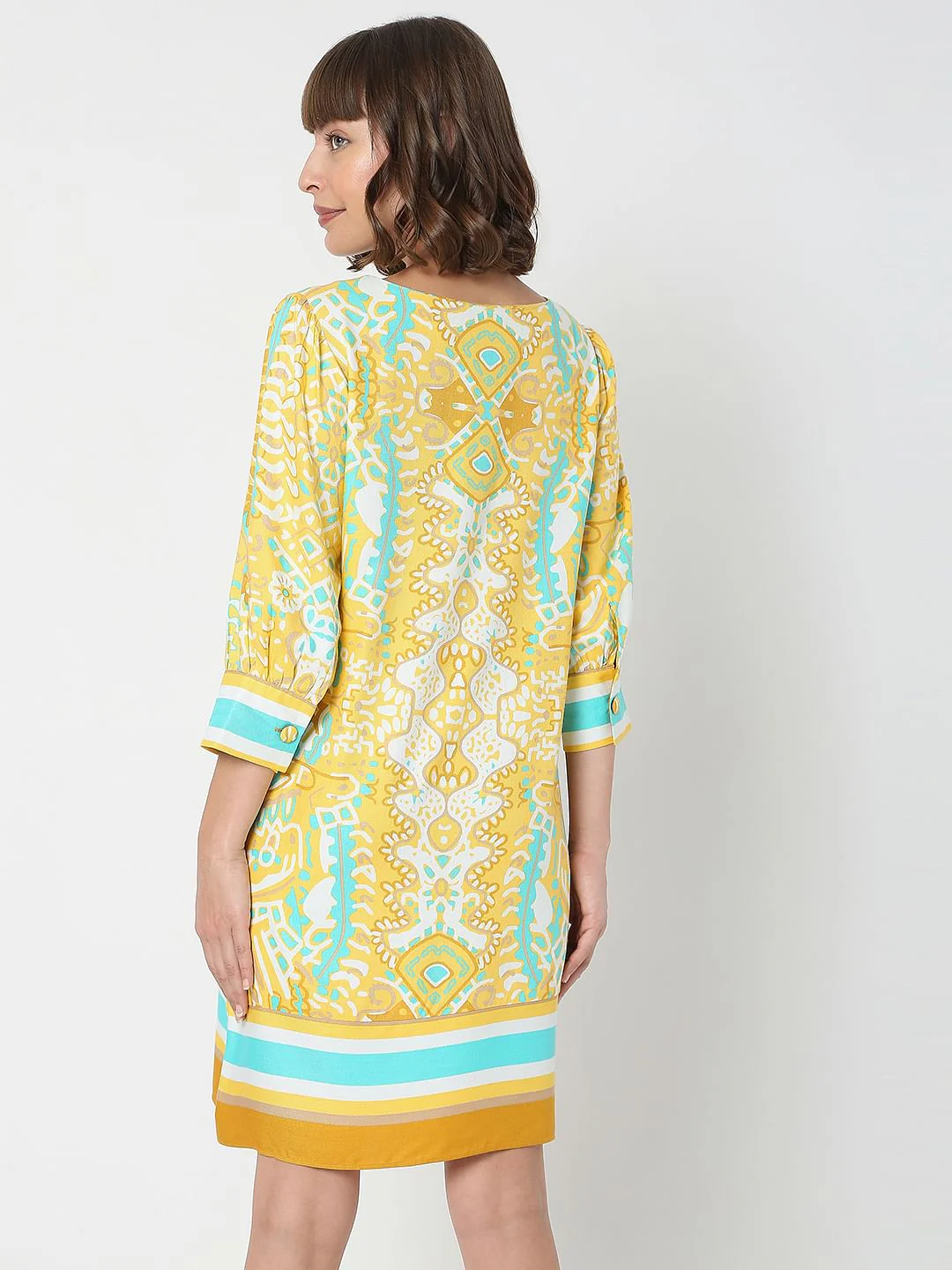 Yellow Abstract Print Shift Dress - Image 4
