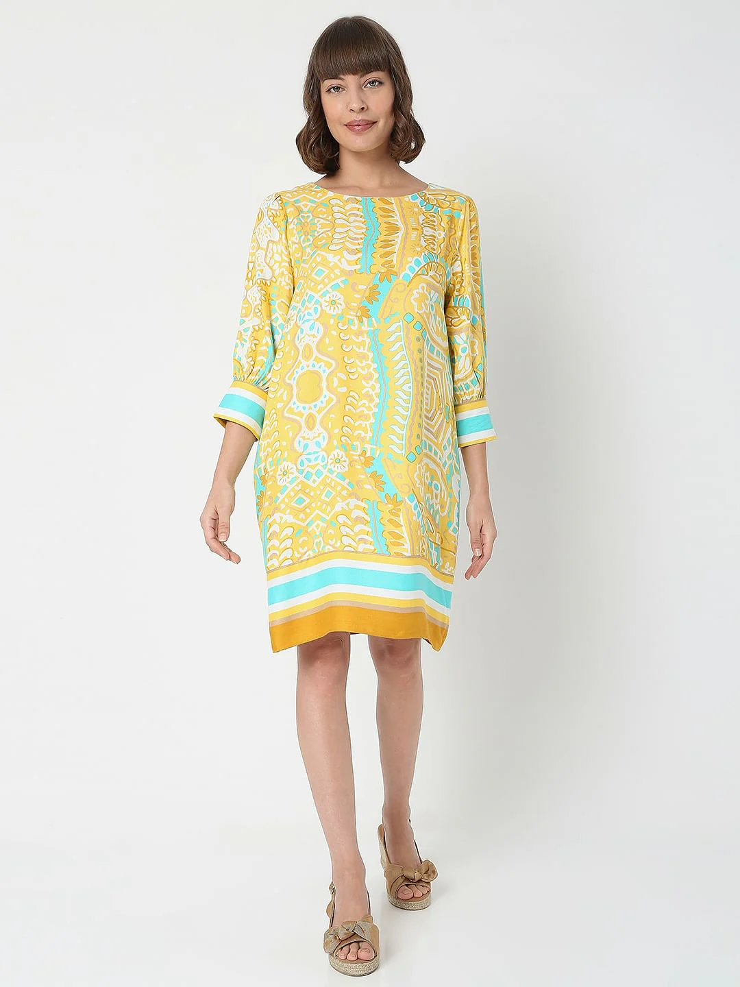 Yellow Abstract Print Shift Dress - Image 5