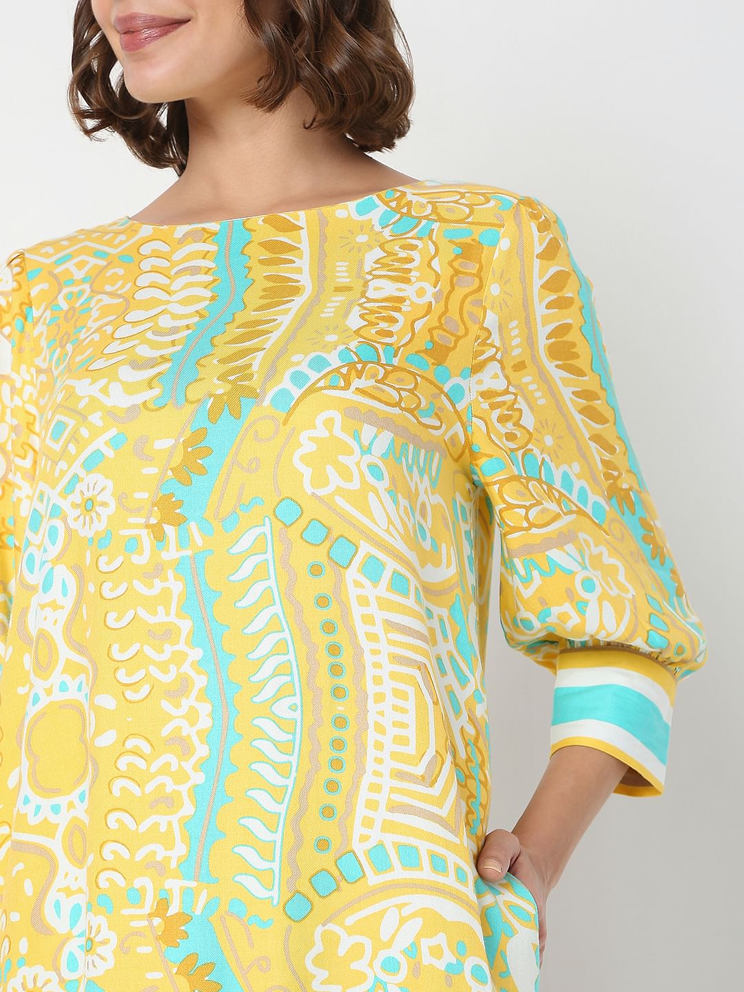 Yellow Abstract Print Shift Dress - Image 6