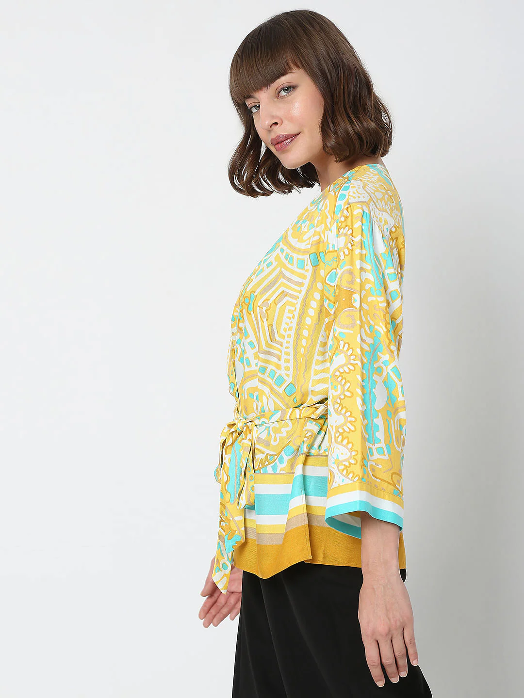 Yellow Abstract Print Co-Ord Set Top - Image 3