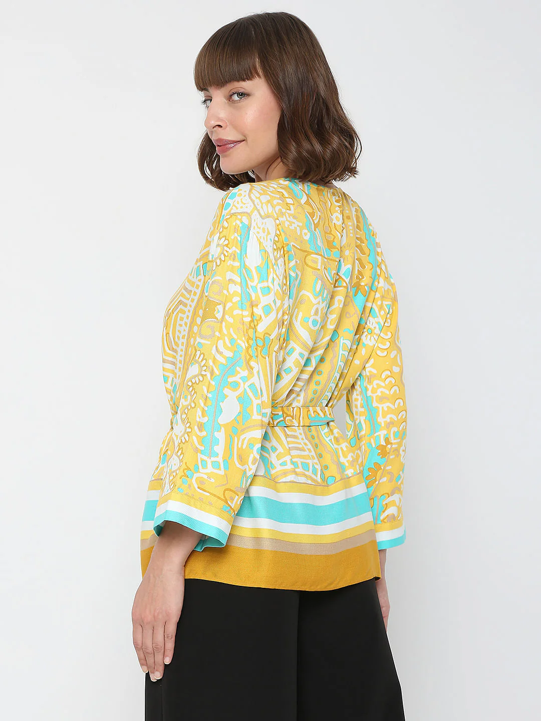 Yellow Abstract Print Co-Ord Set Top - Image 4