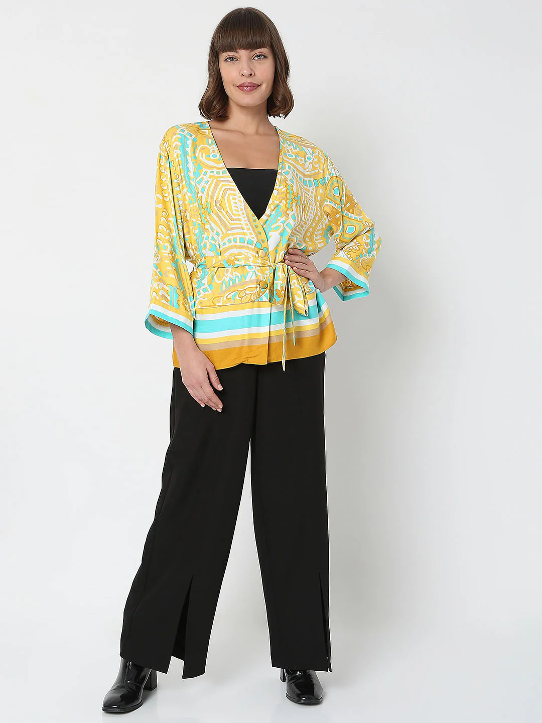 Yellow Abstract Print Co-Ord Set Top - Image 5