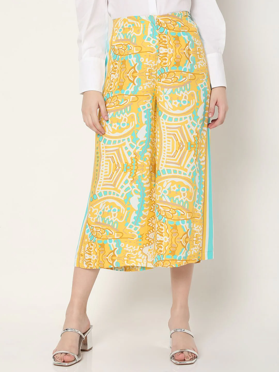 Yellow Abstract Print Co-Ord Set Culottes - Image 2