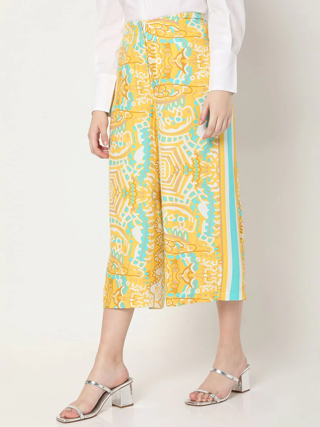Yellow Abstract Print Co-Ord Set Culottes - Image 3