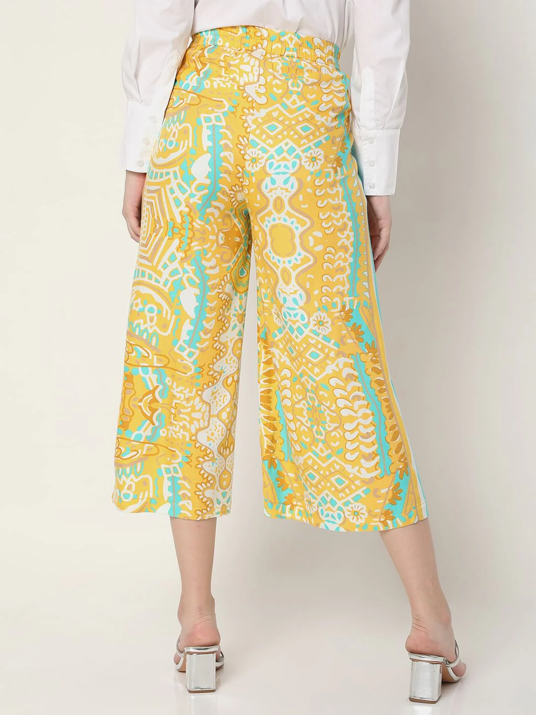 Yellow Abstract Print Co-Ord Set Culottes - Image 4