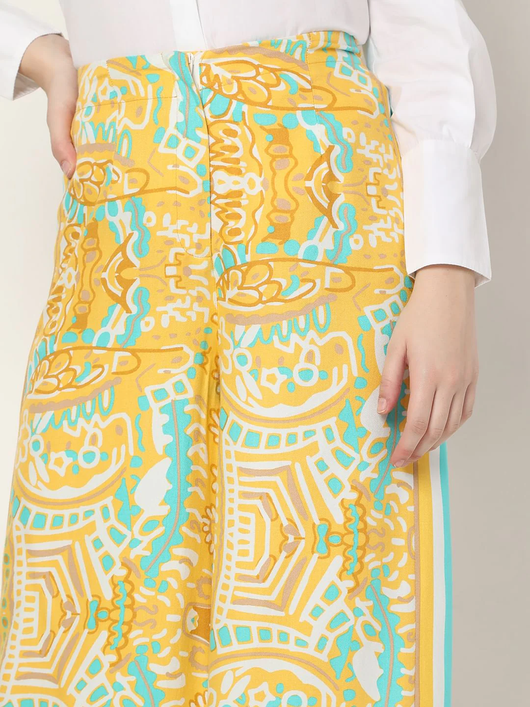 Yellow Abstract Print Co-Ord Set Culottes - Image 5