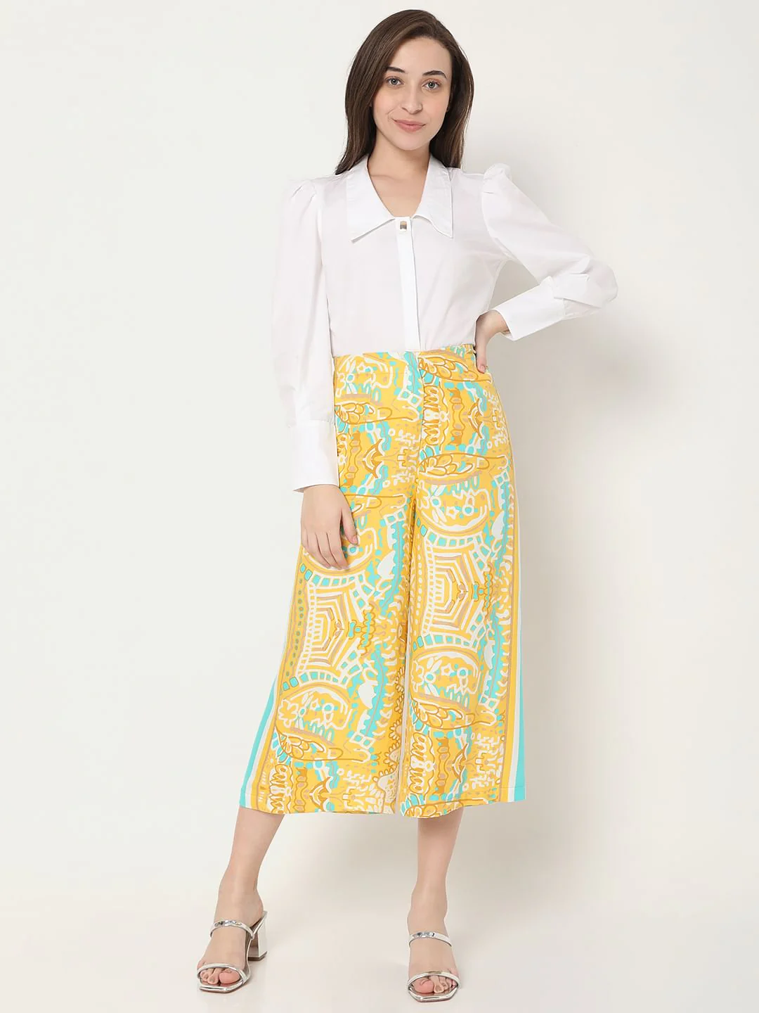 Yellow Abstract Print Co-Ord Set Culottes - Image 6