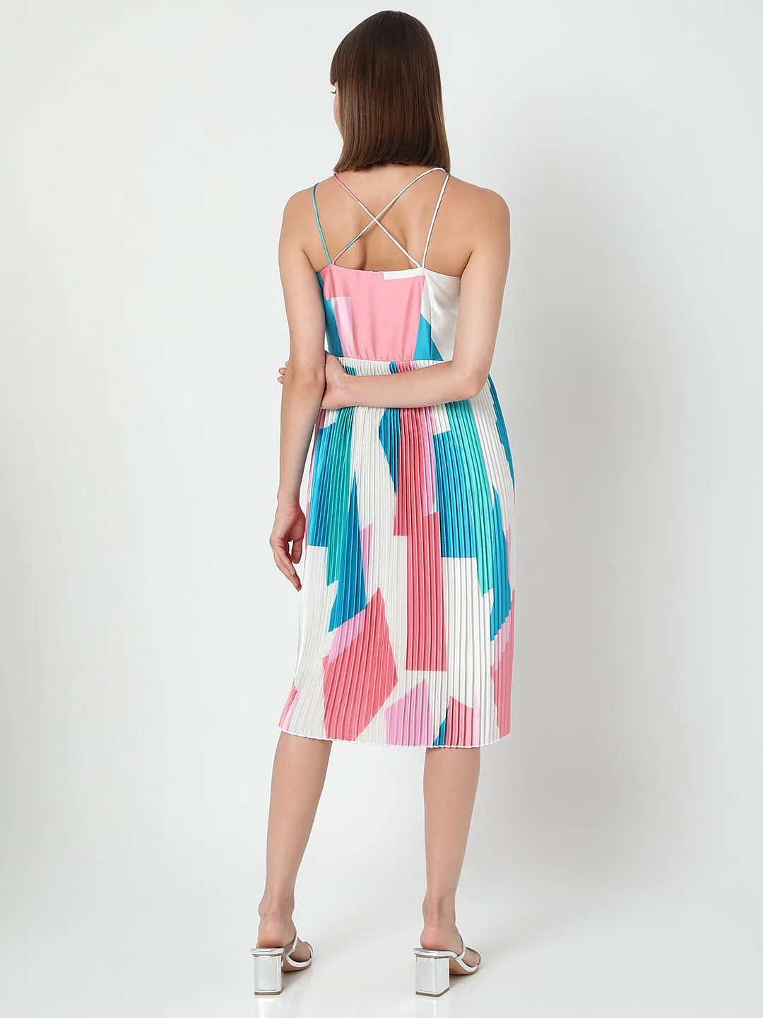 White Pleated Midi Dress - Image 4