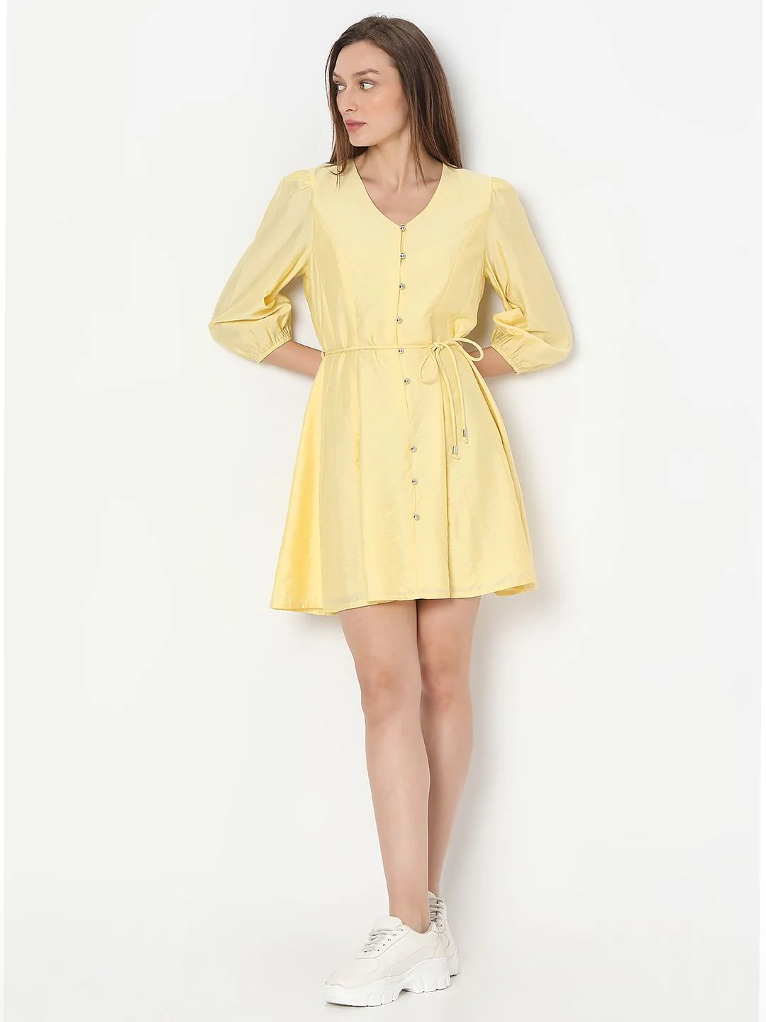 Yellow Fit & Flare Mini Dress - Image 5