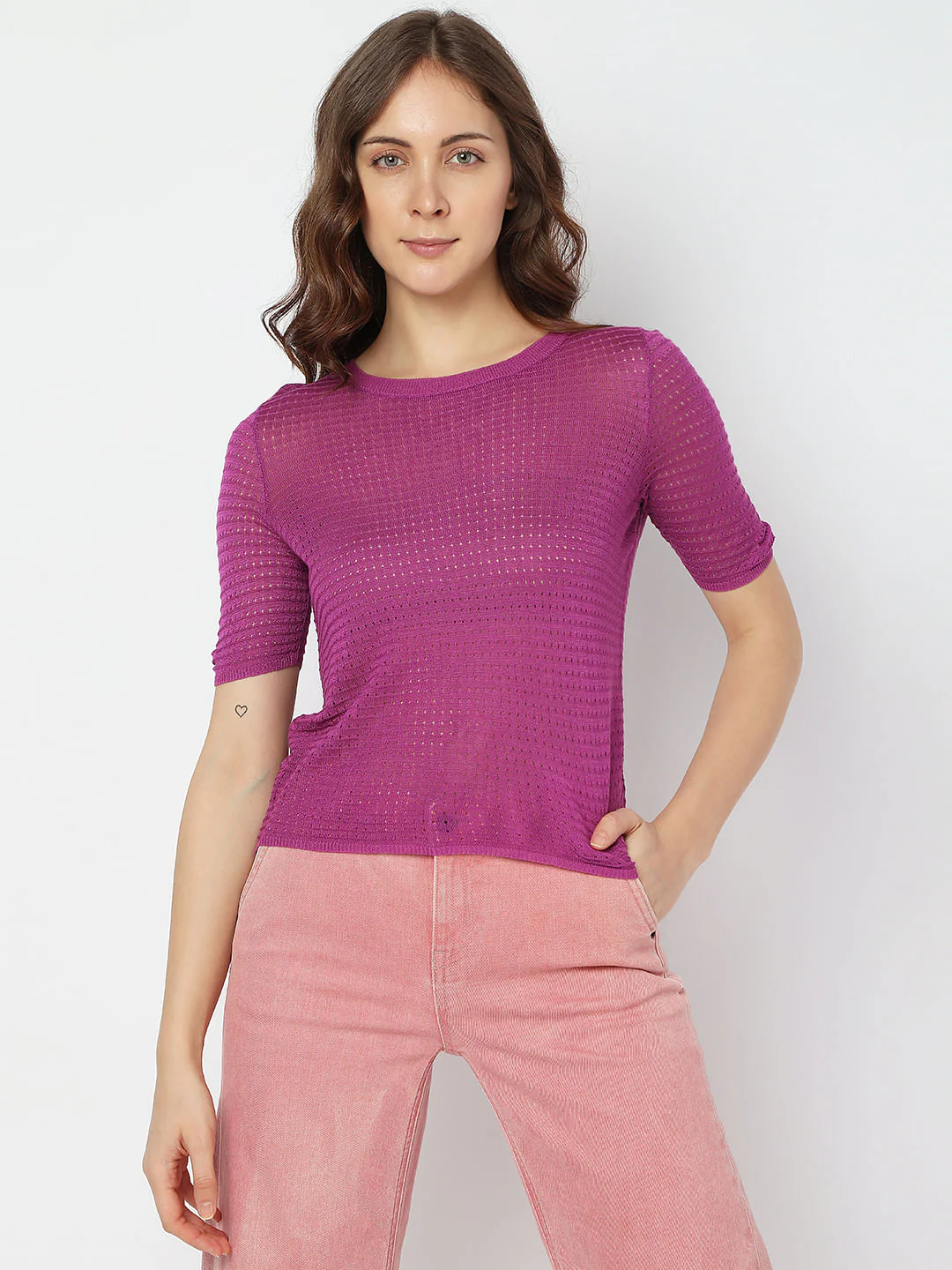 Purple Textured Knit Top - Image 2
