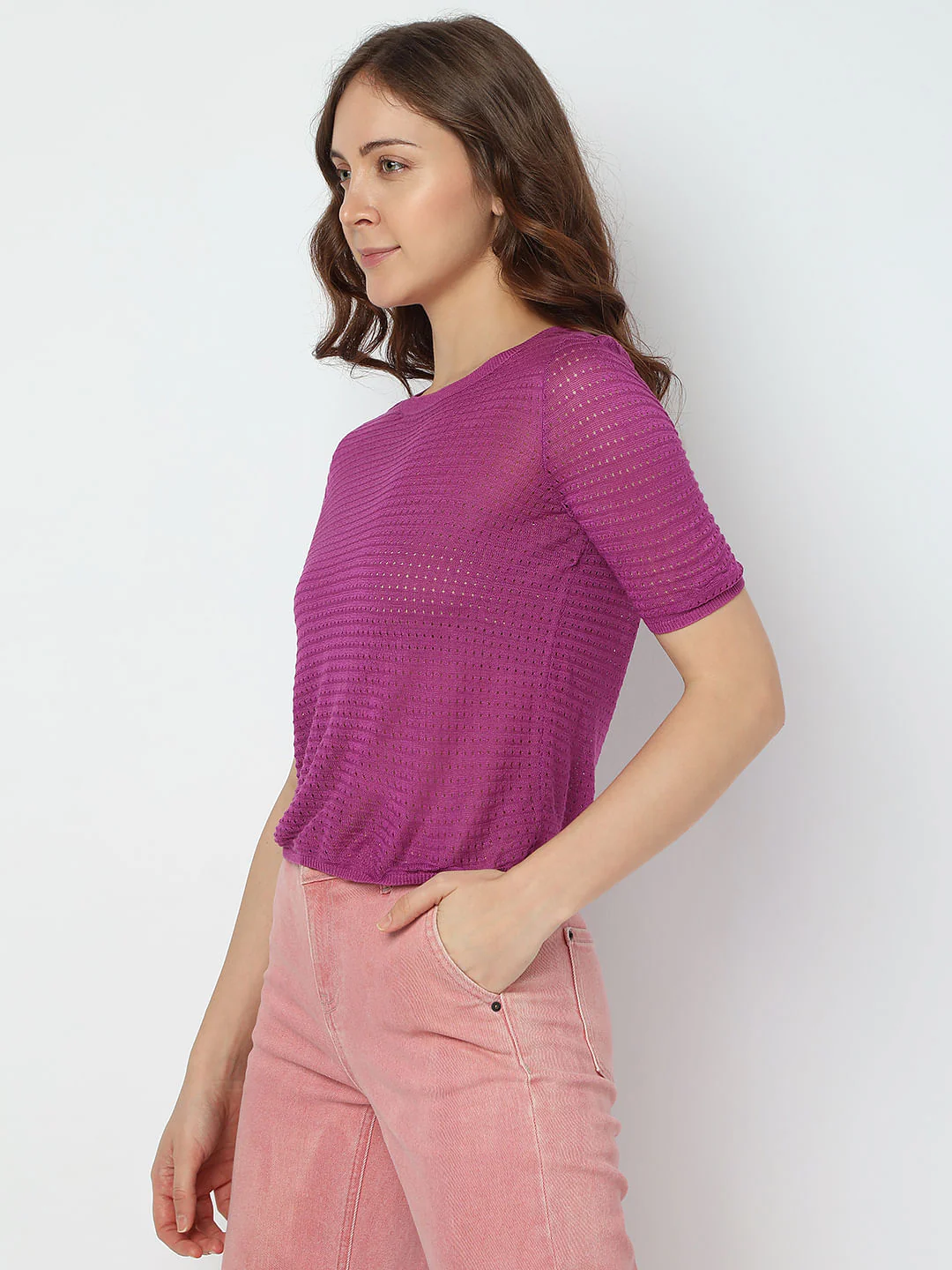 Purple Textured Knit Top - Image 3