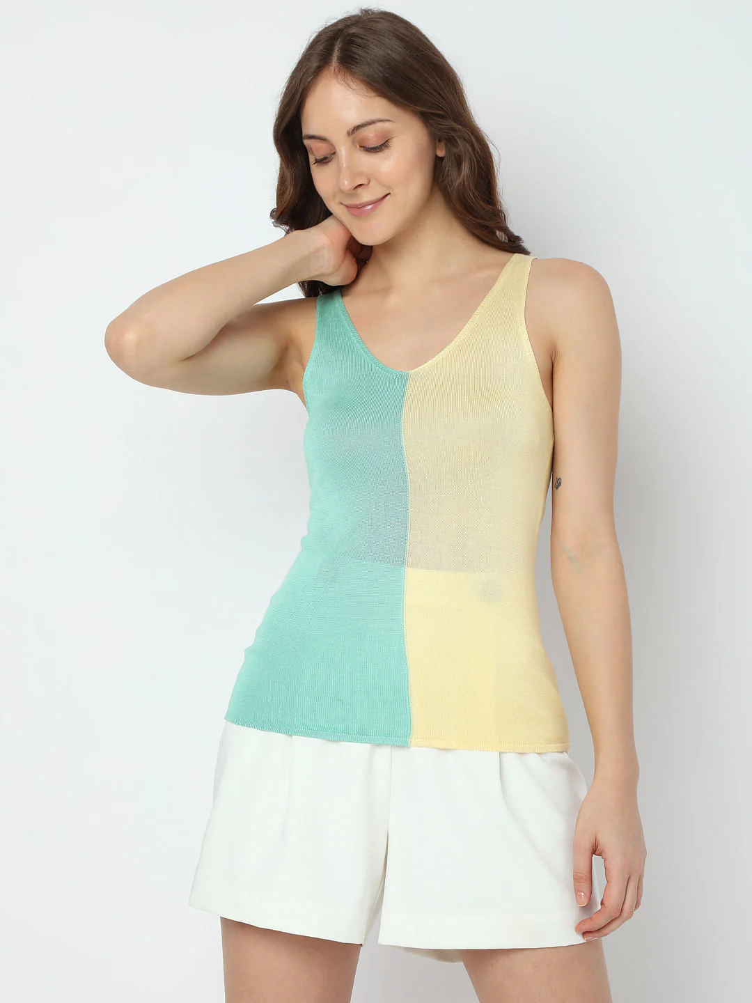 Green Colourblocked Flatknit Tank Top - Image 2