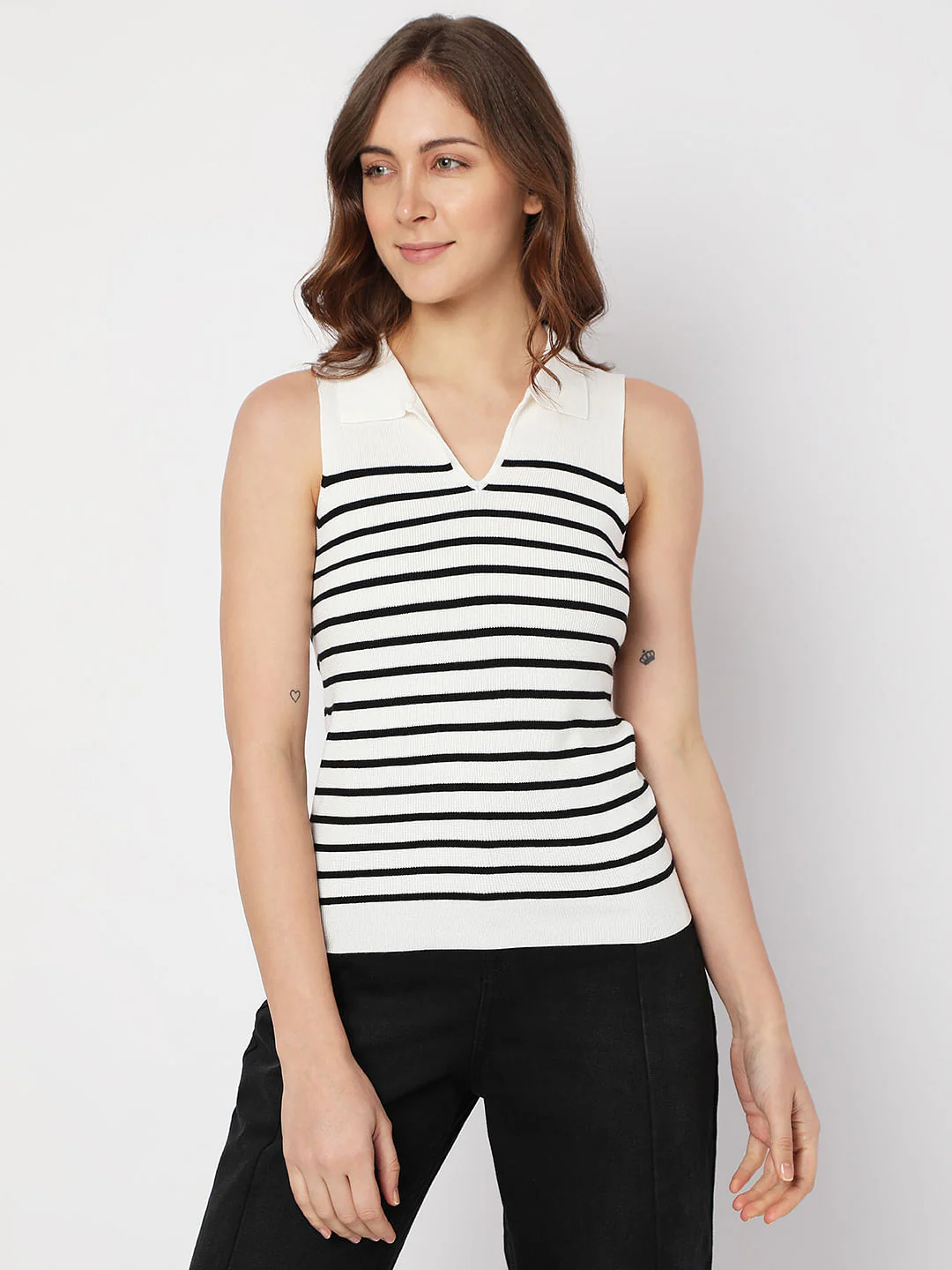 White Striped Flatknit Top - Image 2