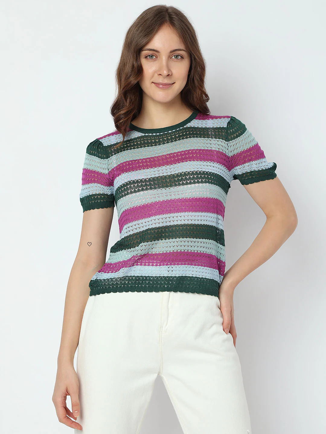 Dark Green Colourblocked Knit Top - Image 2
