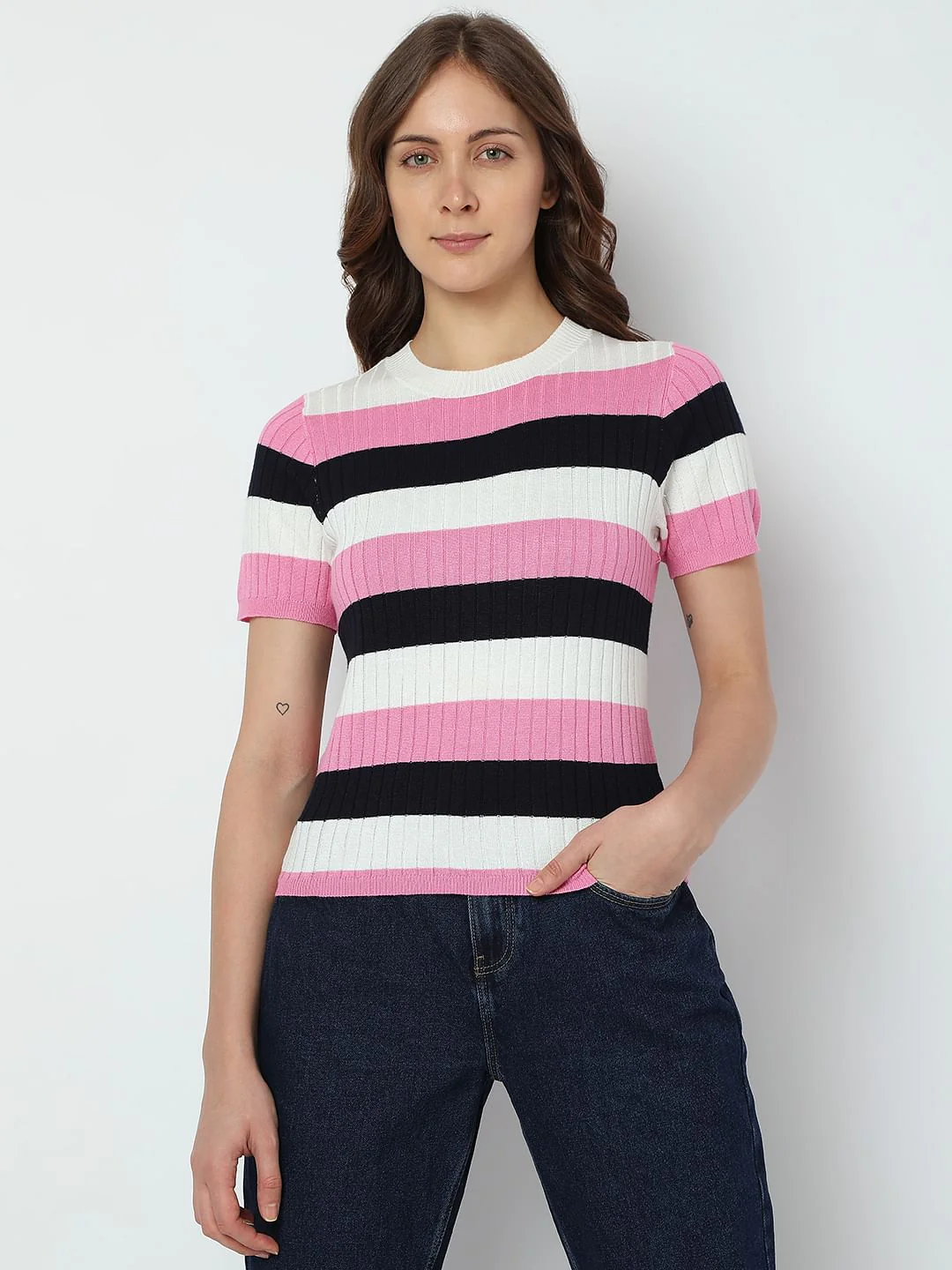 White Colourblocked Knit Top - Image 2