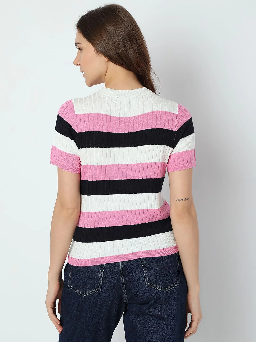 White Colourblocked Knit Top - Image 4