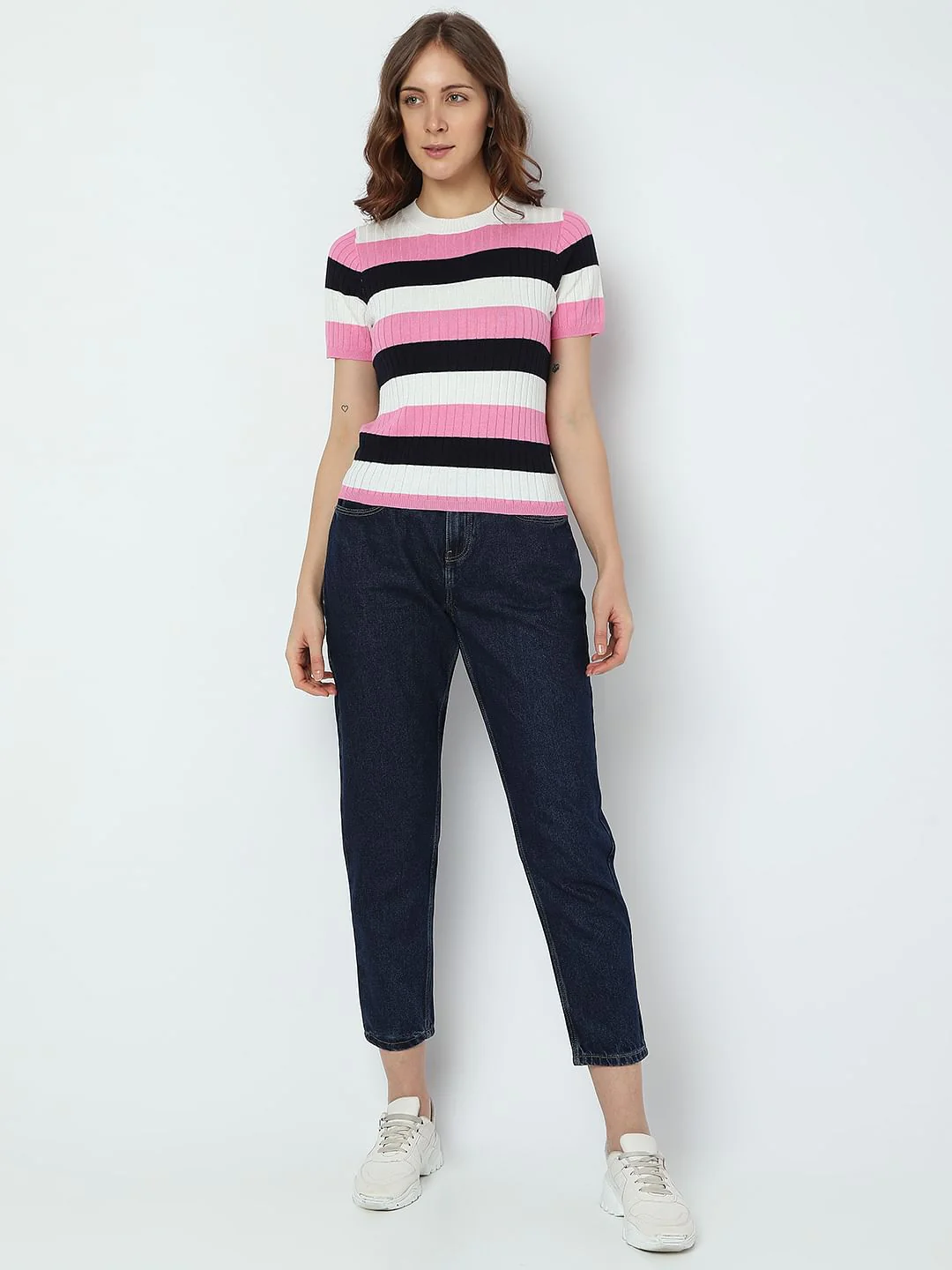 White Colourblocked Knit Top - Image 5