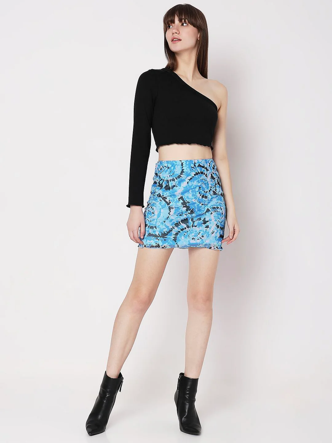 Blue High Rise Abstract Print Skirt - Image 5