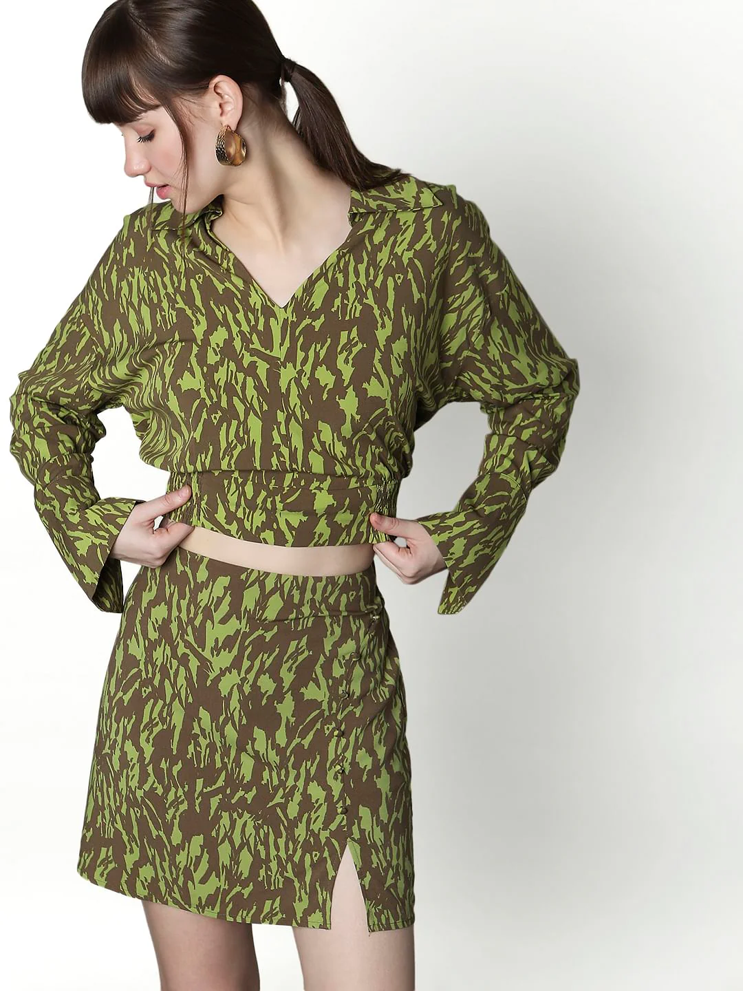 Green Animal Print Cropped Top