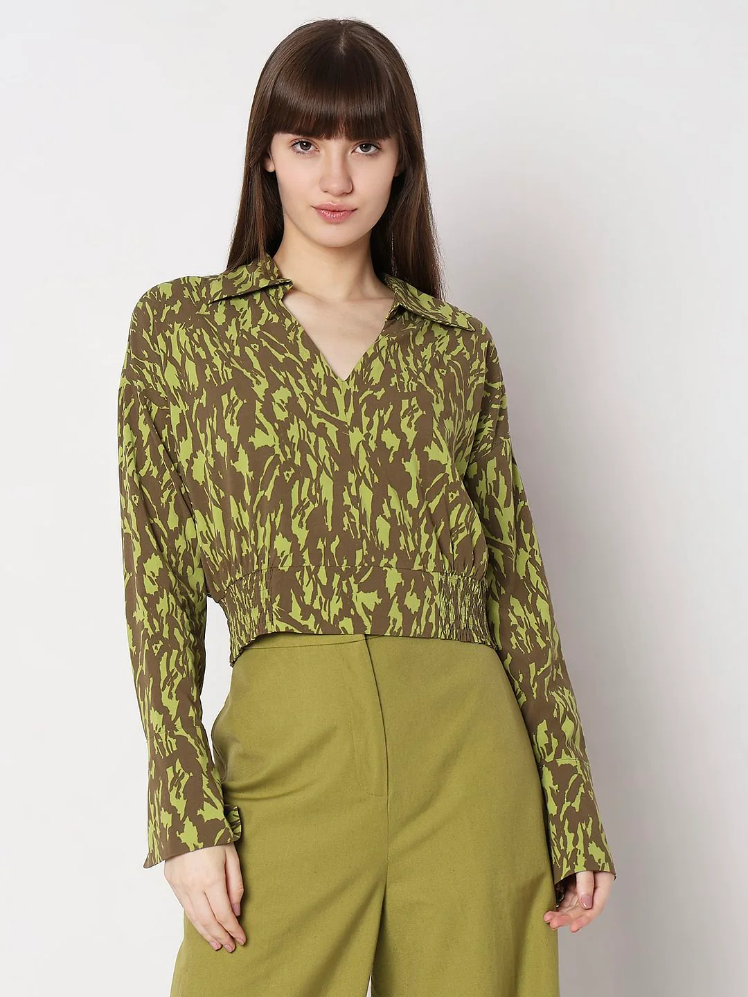 Green Animal Print Cropped Top - Image 2